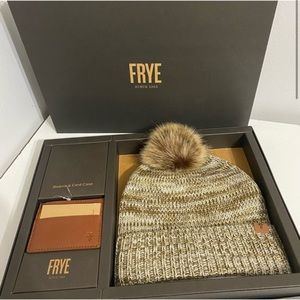 Frye knit hat and leather card holder gift set
